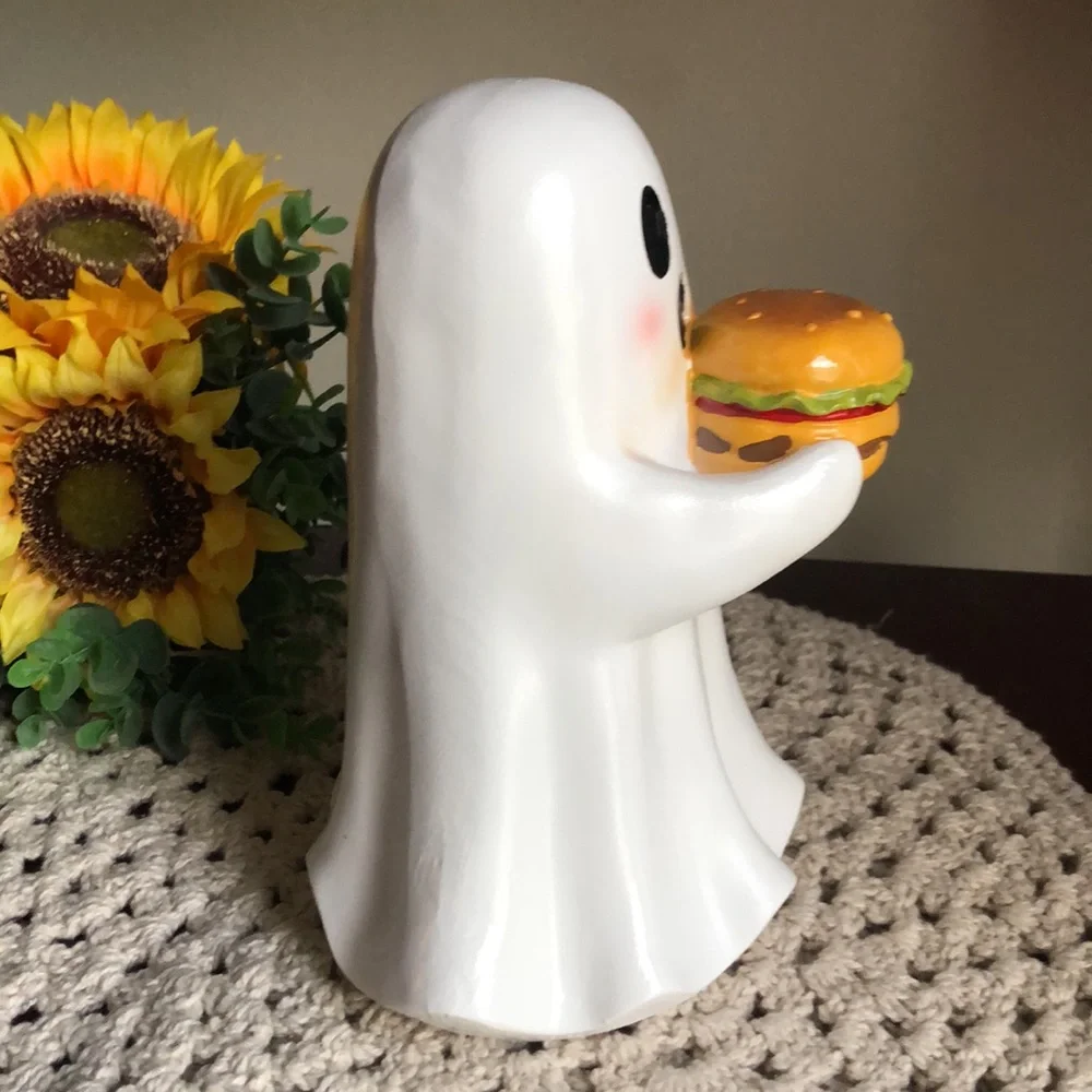 Ghost Figurine Eating A Burger